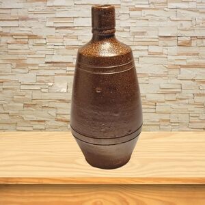 Portuguese Vintage Stoneware Brown Speckle Bottle/ Vase 9" Handmade A. Rangel R